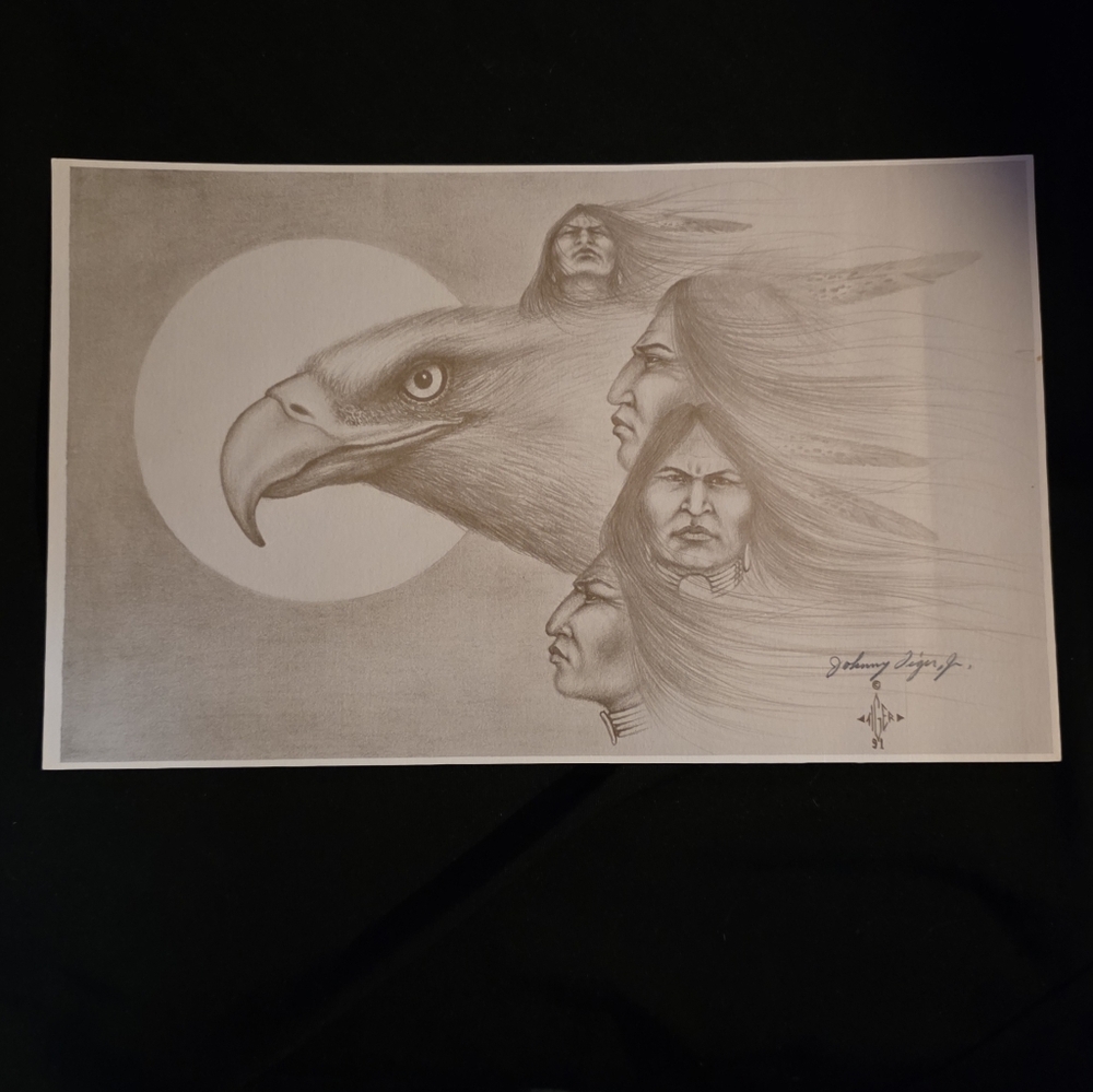 “War Eagle” by Johnny Tiger Jr. – Signed Limited Edition Print – $200